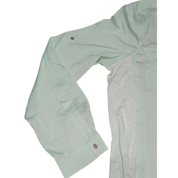 Calvin Klein Women's Mint Green Button-Up Blouse Roll Tab Sleeve Chest Pocket XL - Picture 11 of 12